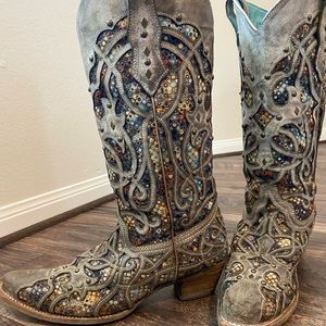 Size 10 Brown sequin inlay sniptoe Corral boots